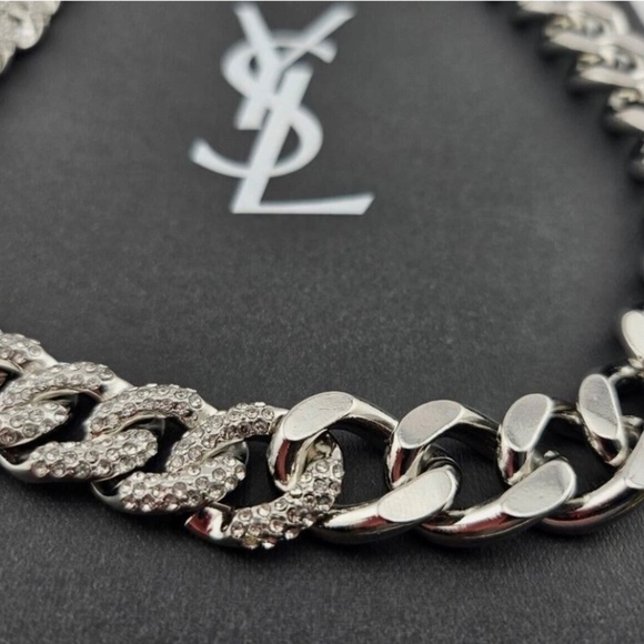 SAINT LAURENT YSL NECKLACE CHOCKER CUBAN LINK CHAIN - Picture 3 of 5